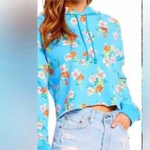 Levi's Floral Print Blue Low High Hoodie Size Small